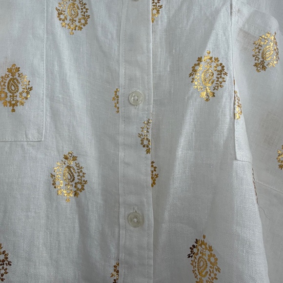 BODEN White Linen Button Down Shirt Top Size 14 with Gold Print - NWT Brand New! - Picture 4 of 6